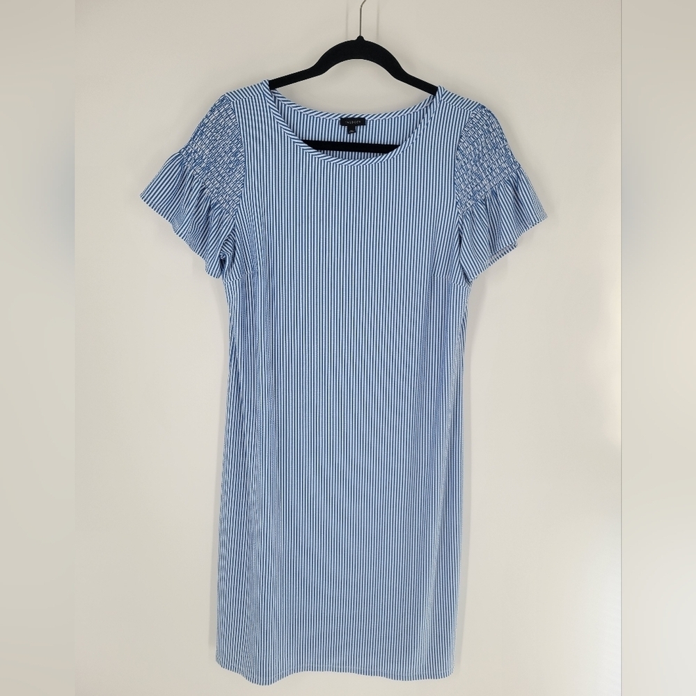 Talbots  Blue White Striped Textured‎ Dress Size M
